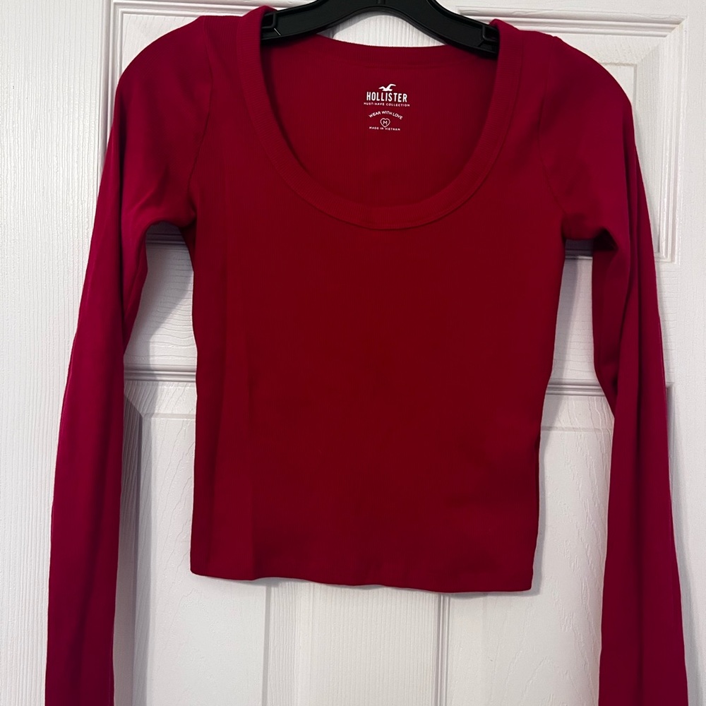 Hollister Women's Long-Sleeve Scoop Neck Top - Deep Red